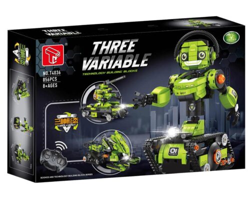 Hộp sản phẩm GAOMISI T4036 Robot Biến Hình 3 Kiểu Màu Xanh Lá, bộ lắp ghép công nghệ cao, 856 mảnh, điều khiển từ xa, có đèn LED, phù hợp cho bé trai 8 tuổi