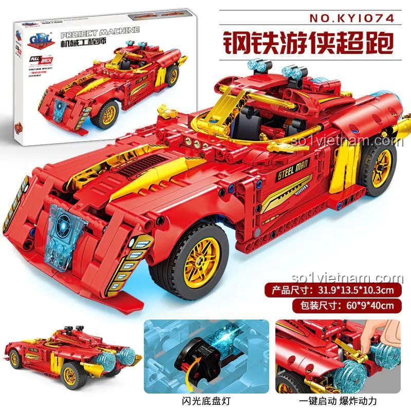 Tính năng của đồ chơi mô hình Xe đua Steel Man KY1074, có đèn LED và động cơ kéo lùi.