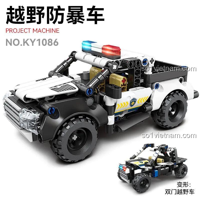 Đồ chơi lắp ráp GBL KY1086 Xe Chống Bạo Động Địa Hình, bộ xếp hình 2 trong 1, thể hiện khả năng biến hình linh hoạt, phù hợp bé trai 6 tuổi, giá tiết kiệm.