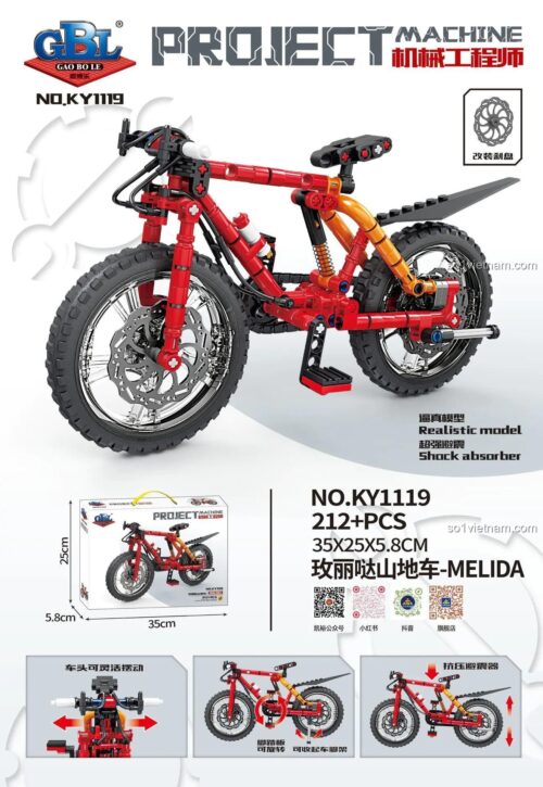 Hộp bộ xếp hình GBL KY1119 Xe đạp địa hình, mô hình xe đạp KAZI KY1119, đồ chơi lắp ráp chất lượng cao