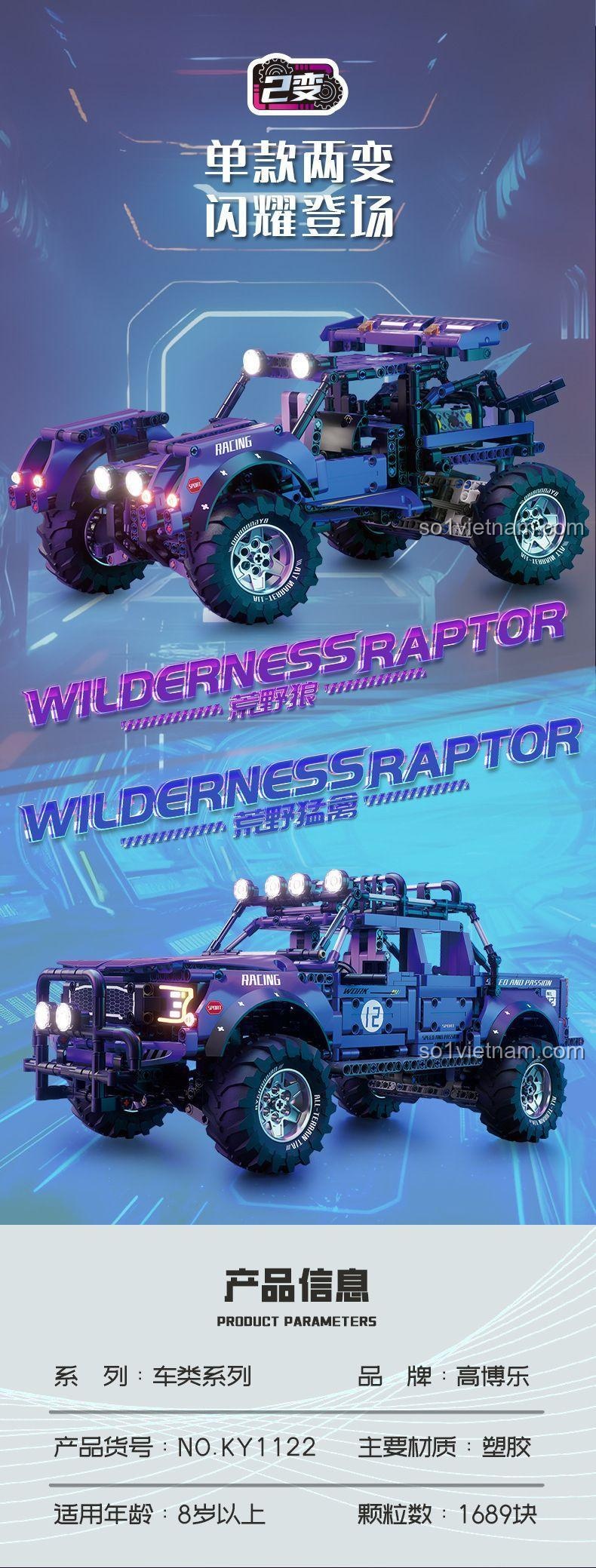 Mô hình Xe Bán Tải Raptor KY1122 với thiết kế 2 kiểu lắp, chi tiết tinh xảo, bánh xe phát sáng, đồ chơi lắp ghép cho bé trai 6 tuổi, giá tốt.