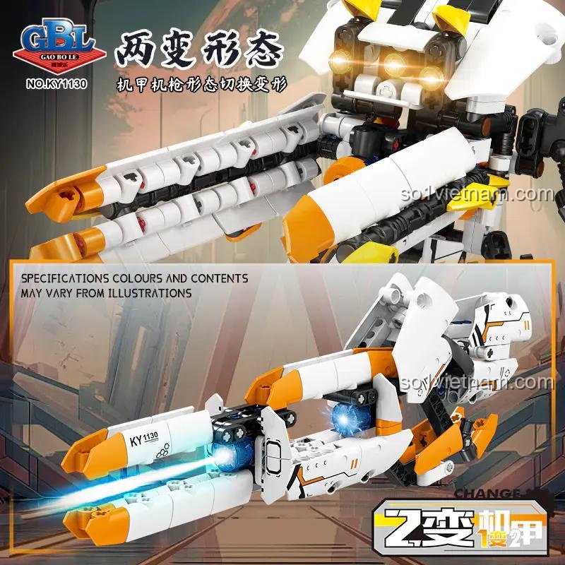 Robot Biến Hình Ánh Sáng KY1130 GBL hai dạng, đồ chơi lắp ráp cho bé trai 8 tuổi, chi tiết tinh xảo, khớp linh hoạt
