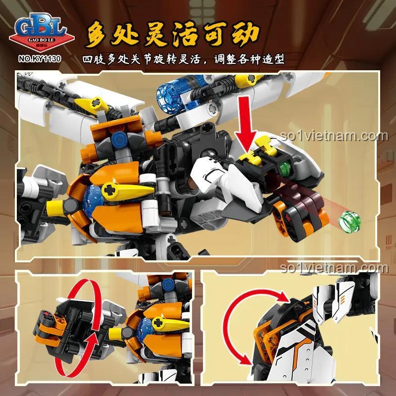 Robot Biến Hình Ánh Sáng KY1130 GBL khớp linh hoạt, đồ chơi lắp ráp cho bé trai 8 tuổi, chi tiết tinh xảo