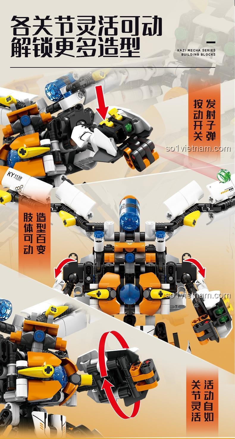 Kích thước mô hình Robot Biến Hình Ánh Sáng KY1130 GBL, đồ chơi lắp ráp cho bé trai 8 tuổi, chi tiết tinh xảo, khớp linh hoạt