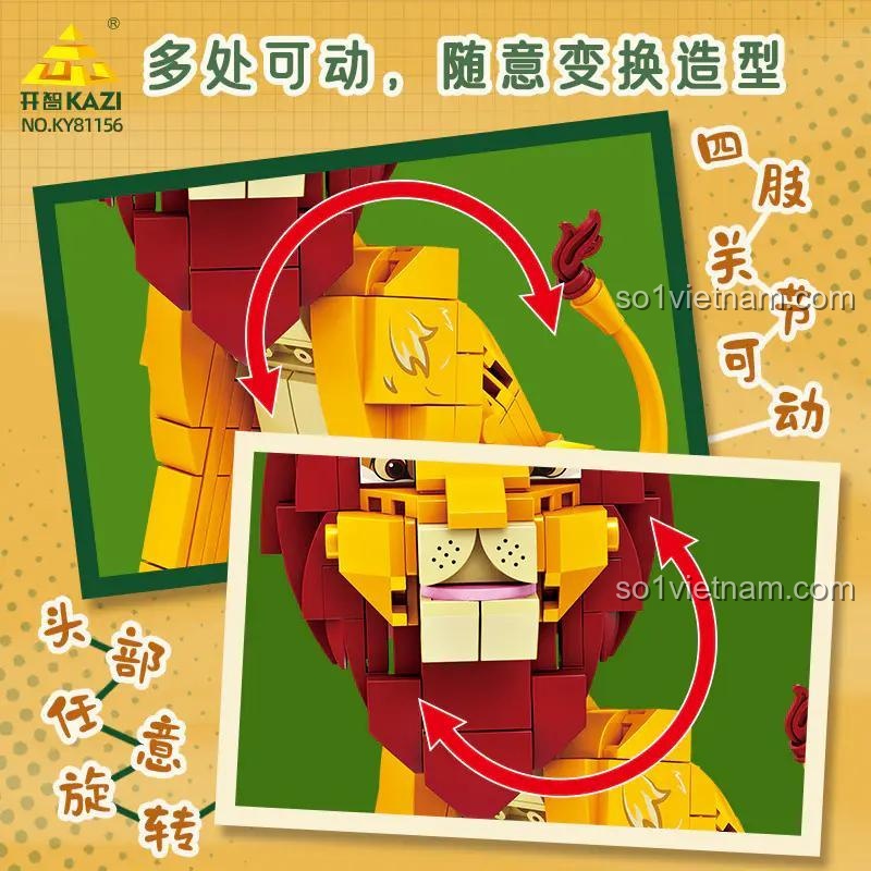 Tính năng Mô hình Sư tử Baru GBL KY81156: đa khớp nối, đầu và đuôi xoay được, chân cử động, đồ chơi phát triển trí tuệ