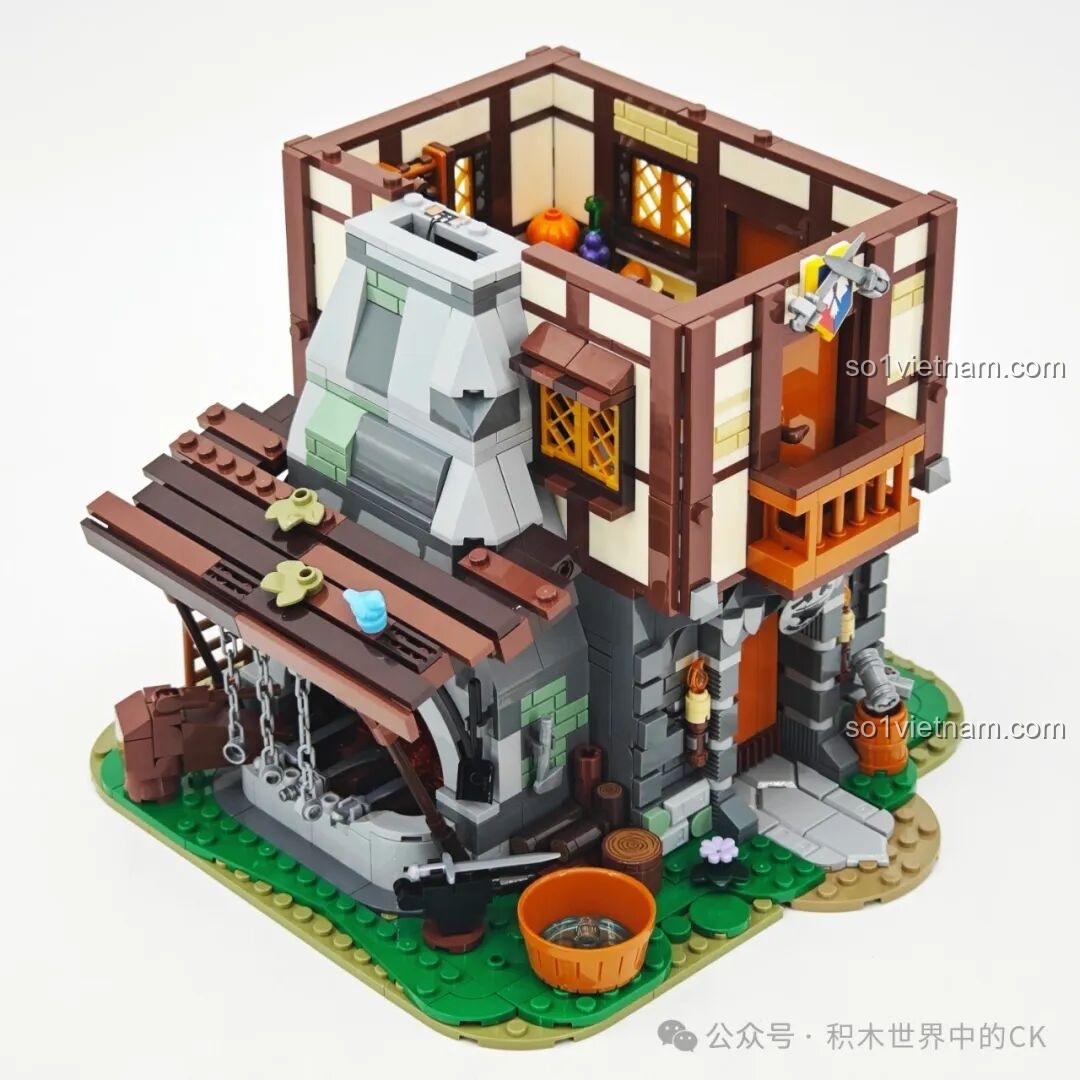 Ghép nối tầng hai vào tầng trệt của mô hình Funwhole F9040, mô hình kiến trúc trung cổ bắt đầu thành hình rõ rệt.