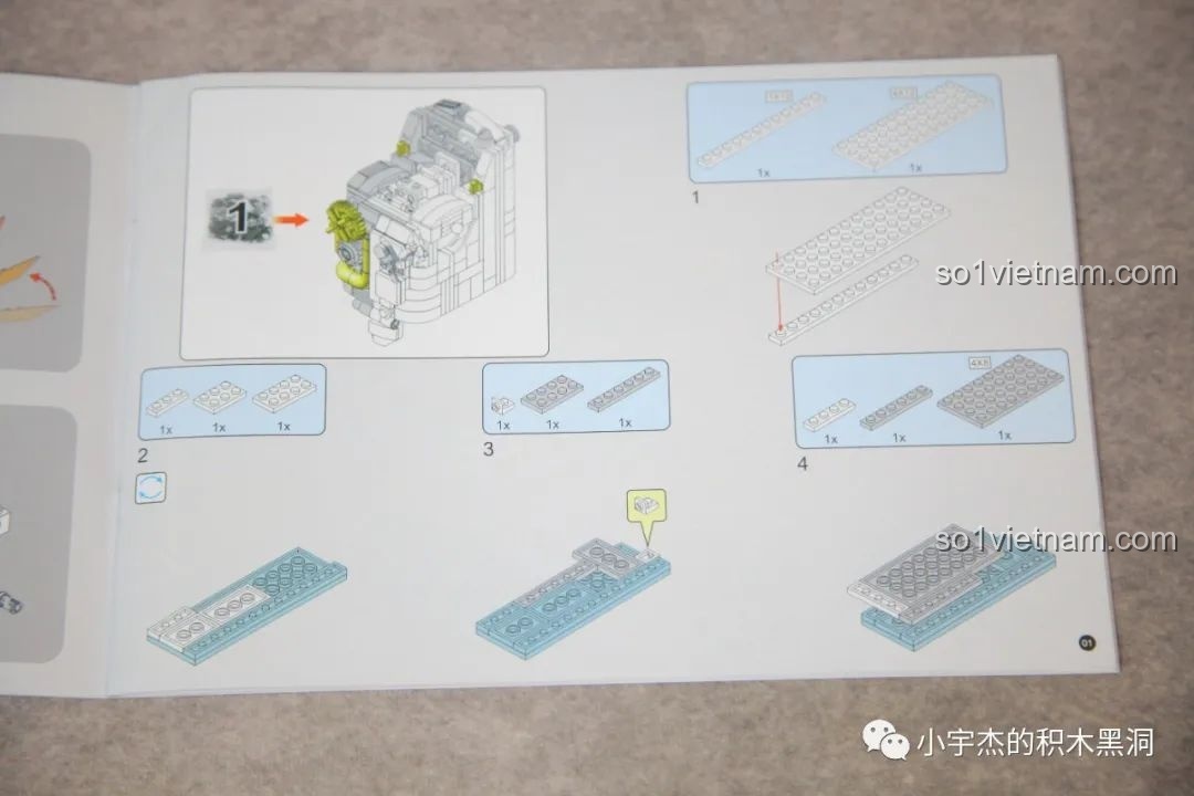 Trang hướng dẫn lắp ráp của GISEGA G8901 Phi Hành Gia Bán Cơ Khí được in màu xám, đòi hỏi sự tập trung.