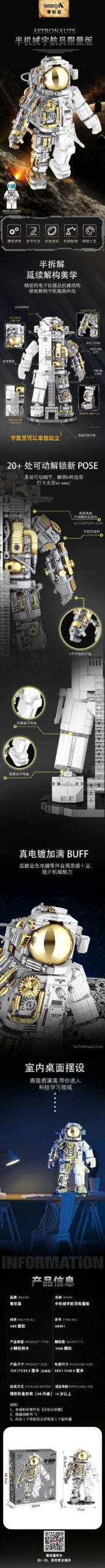 Infographic tính năng bộ lắp ghép G 8901, đồ chơi mô hình Phi Hành Gia Bán Cơ Khí, giá tốt