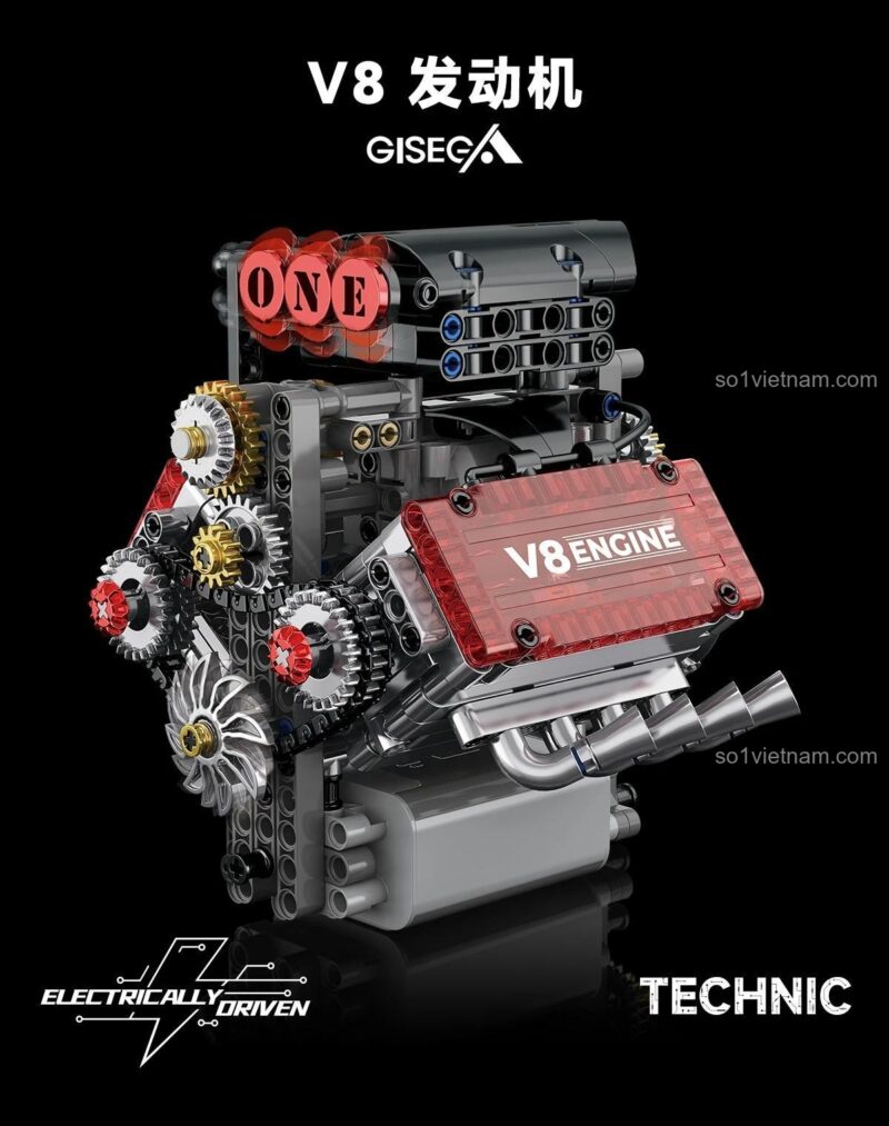 đồ chơi xây dựng G8909 Mô hình Động cơ V8 lắp ráp, bộ lắp ghép Động cơ V8 kỹ thuật cho con trai 14 tuổi