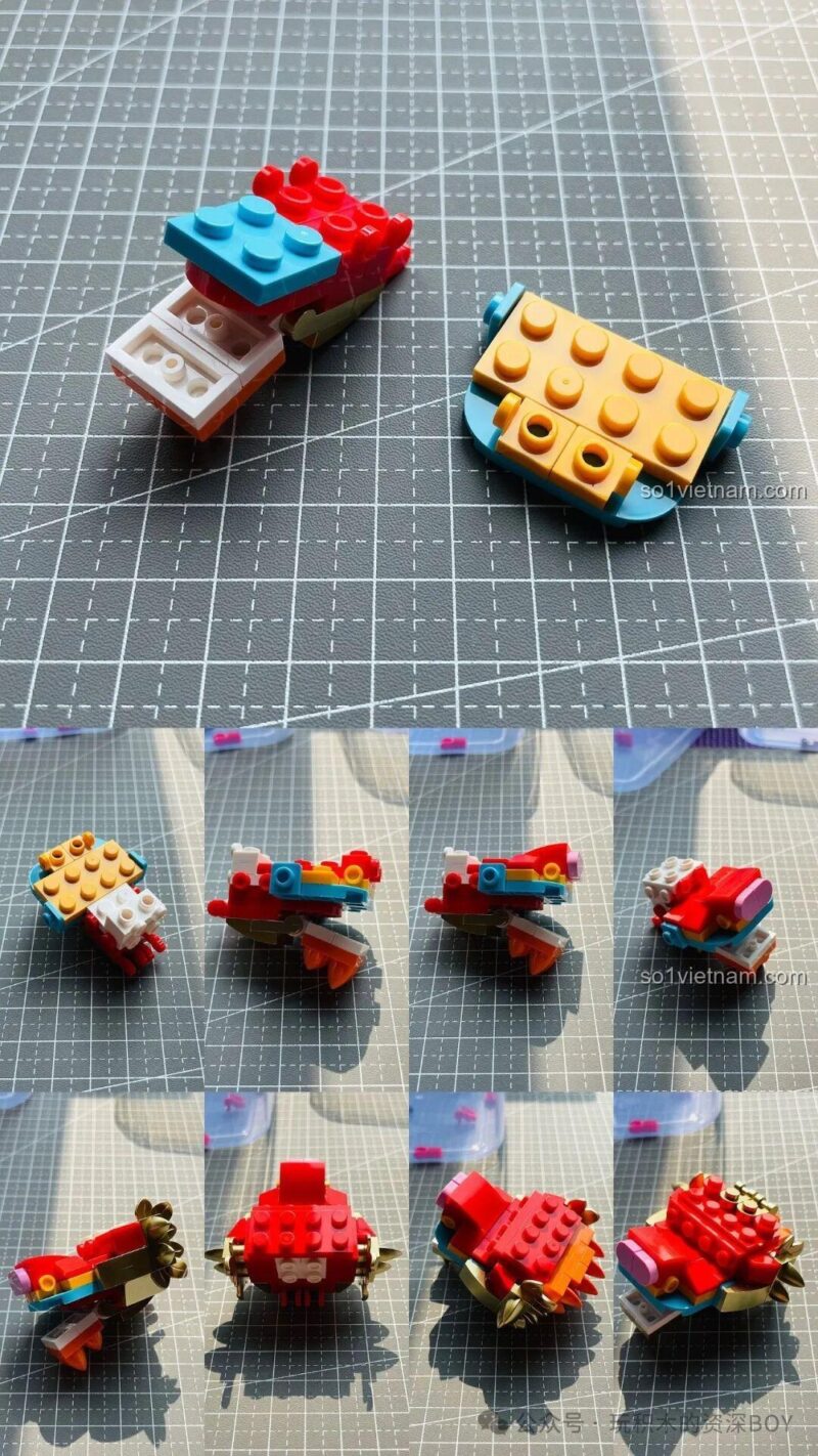 Quá trình lắp ráp đầu rồng của bộ lắp ghép Gobricks G2401 Rồng Béo Trên Trời, tạo nên vẻ đáng yêu.