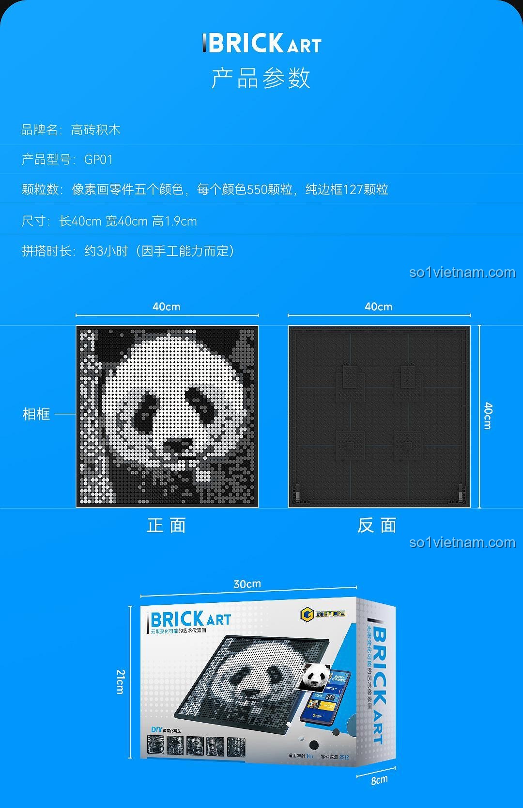 Kích thước Tranh Xếp Hình Pixel Art Gobricks GP01 40x40cm, đồ chơi lắp ghép cho thanh niên 14 tuổi, giá tốt