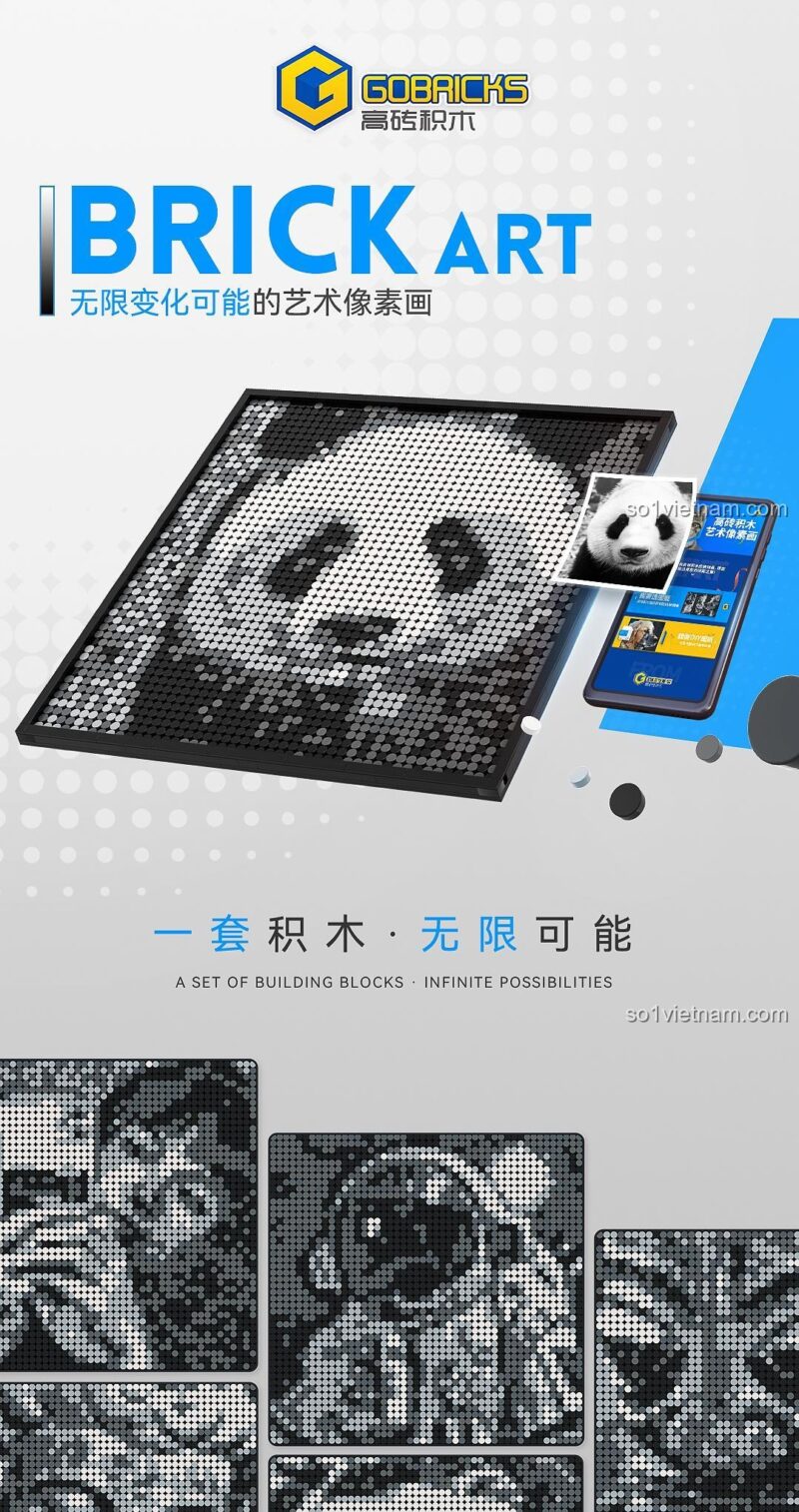 Đồ chơi lắp ghép Tranh Xếp Hình Pixel Art Gobricks GP01, thể hiện khả năng vô hạn, kết nối điện thoại, cho thanh niên 14 tuổi