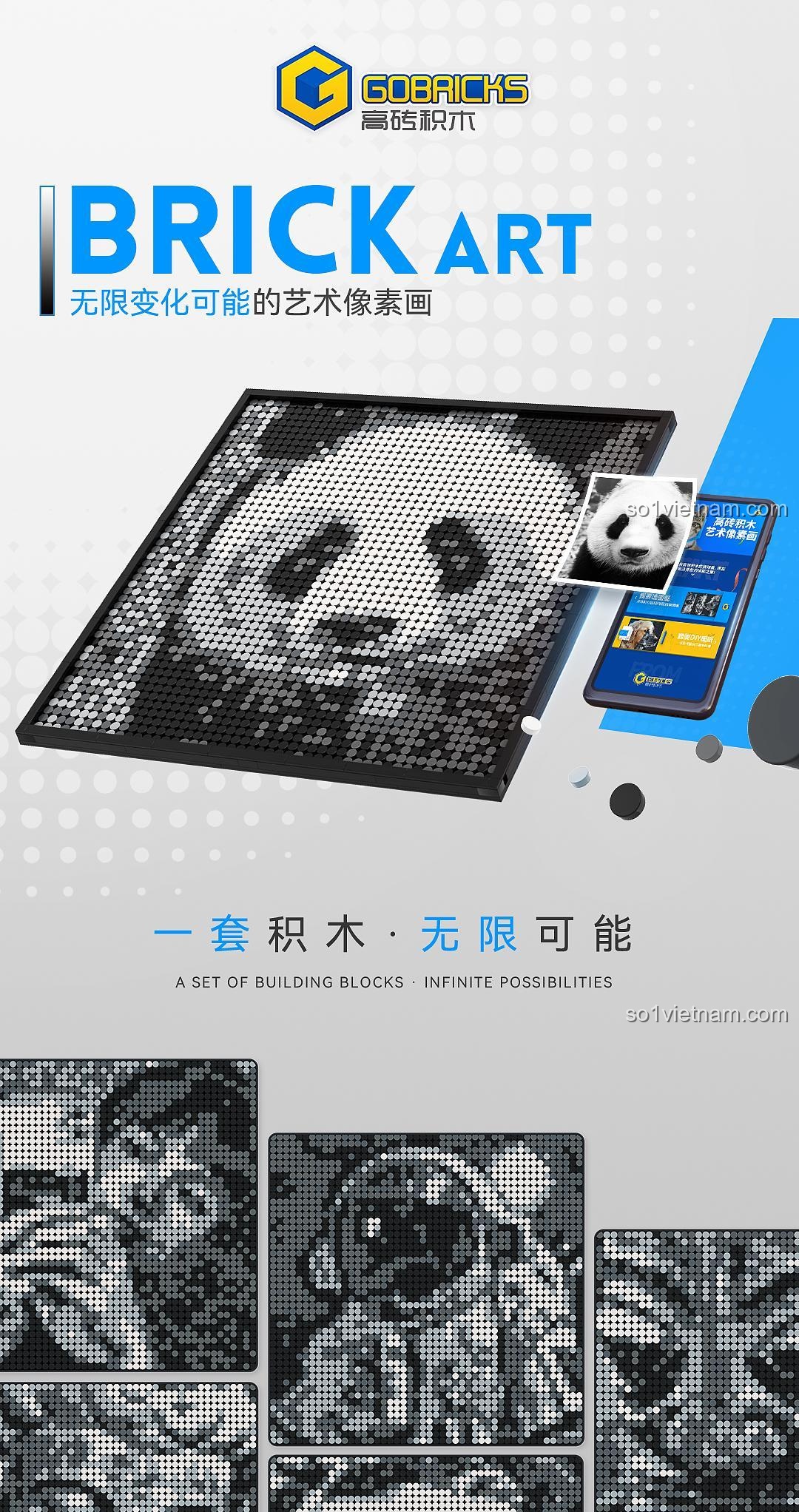 Đồ chơi lắp ghép Tranh Xếp Hình Pixel Art Gobricks GP01, thể hiện khả năng vô hạn, kết nối điện thoại, cho thanh niên 14 tuổi