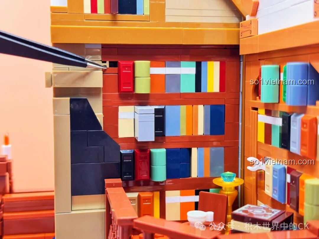 Góc tối tầng hai của JIESTAR 57016 Thư viện Châu Âu, ánh sáng LED tạo không khí huyền bí.