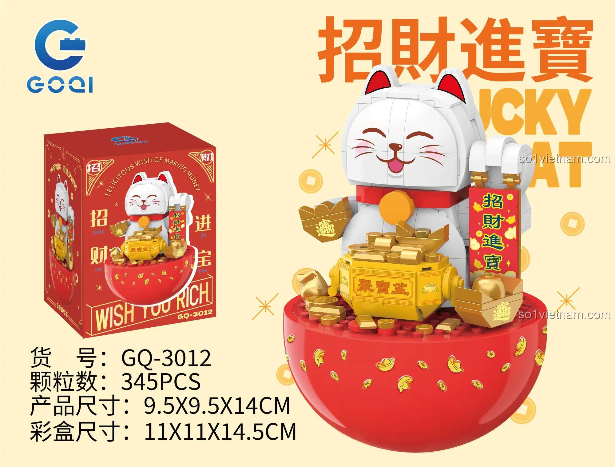 bộ xếp hình GQ-3012 Mèo May Mắn, đồ chơi mô hình GOQI Mèo Thần Tài Chiêu Tài Tiến Bảo, kích thước mô hình 9.5x9.5x14cm, độ tuổi 8, cả con trai và con gái, giá tiết kiệm