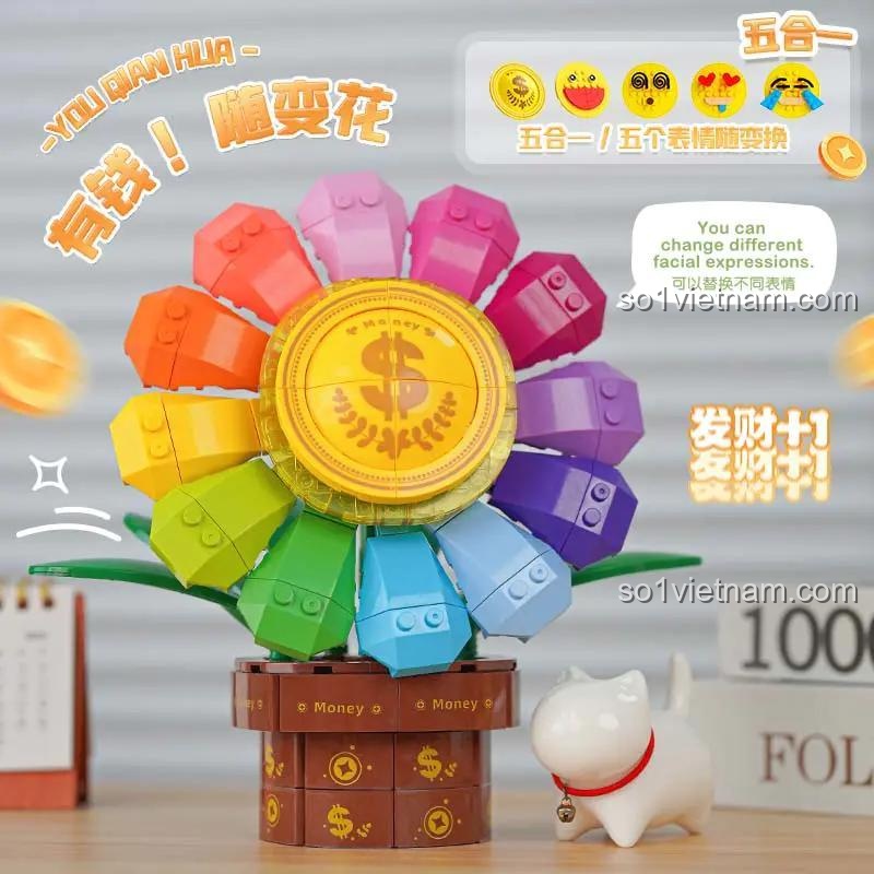 Mô hình Hoa Tiền Tài GOQI GQ-3016 với 5 biểu cảm độc đáo, đồ chơi lắp ghép Bông Hoa Tiền Tài, kích thích sáng tạo cho bé gái 6 tuổi, giá trị cao.