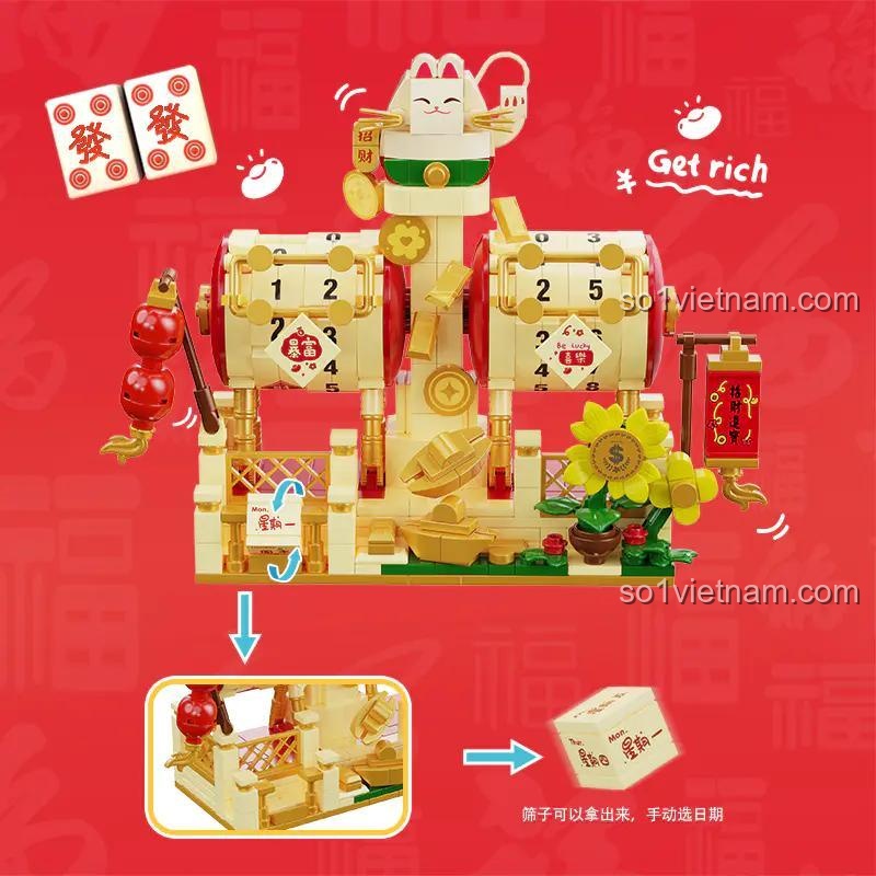 Hướng dẫn chọn ngày tháng trên bộ xếp hình GOQI GQ-3018, tính năng lịch vạn niên tiện lợi, phù hợp bé gái 6 tuổi