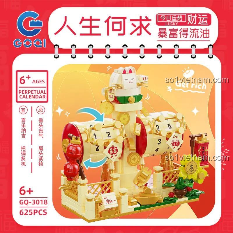 Mô hình Lịch Vạn Niên Mèo Thần Tài GOQI GQ-3018 với tính năng lịch vạn niên xoay tay, đồ chơi xếp hình Lịch Vạn Niên Mèo Thần Tài, phù hợp bé gái 6 tuổi