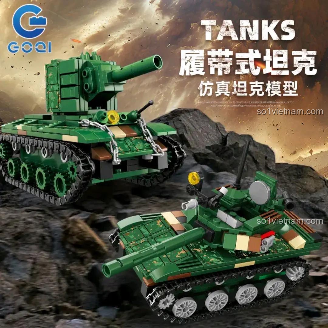 Bộ đồ chơi lắp ghép xe tăng KV-2 GOQI GQ-3037, hai mô hình xe tăng quân sự, chi tiết cao, phù hợp cho bé trai 6 tuổi, giá tốt