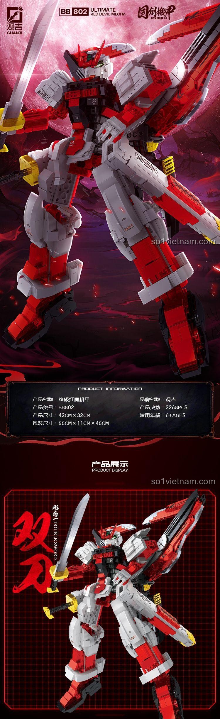 bộ lắp ráp Mecha Quỷ Đỏ, đồ chơi mô hình 802, chi tiết mô hình Cơ Giáp Quỷ Đỏ Tối Thượng, 2268 mảnh, cho bé trai 6 tuổi, giá bình dân