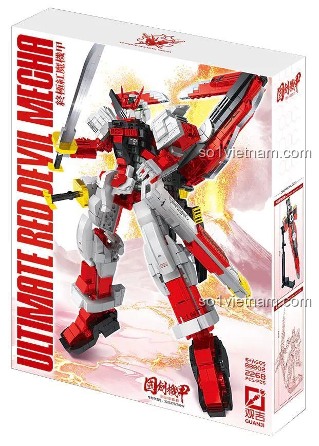bộ đồ chơi Robot Quỷ Đỏ, đồ chơi lắp ghép Mô hình Gundam Quỷ Đỏ, hộp sản phẩm Guanji BB802, cho bé trai 6 tuổi, giá rẻ