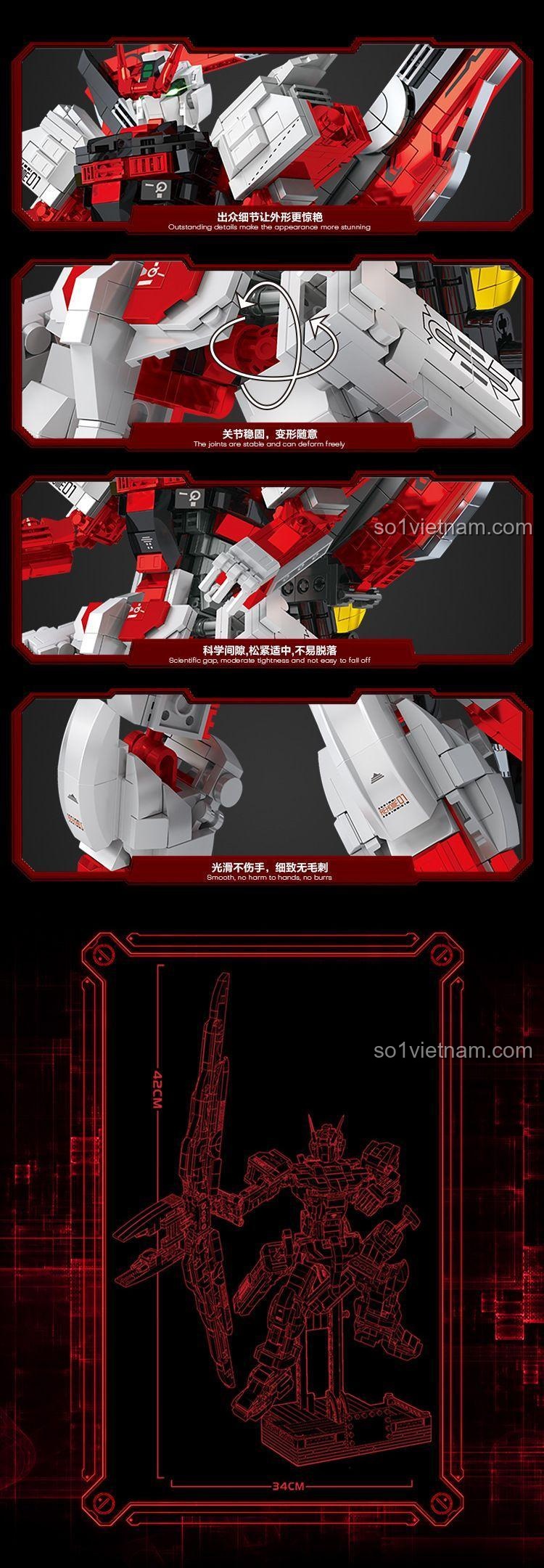 Guanji BB802 Robot Quỷ Đỏ, Mô hình Gundam Quỷ Đỏ 802, chi tiết khớp nối linh hoạt, kích thước 42cm, cho bé trai 6 tuổi, tiết kiệm