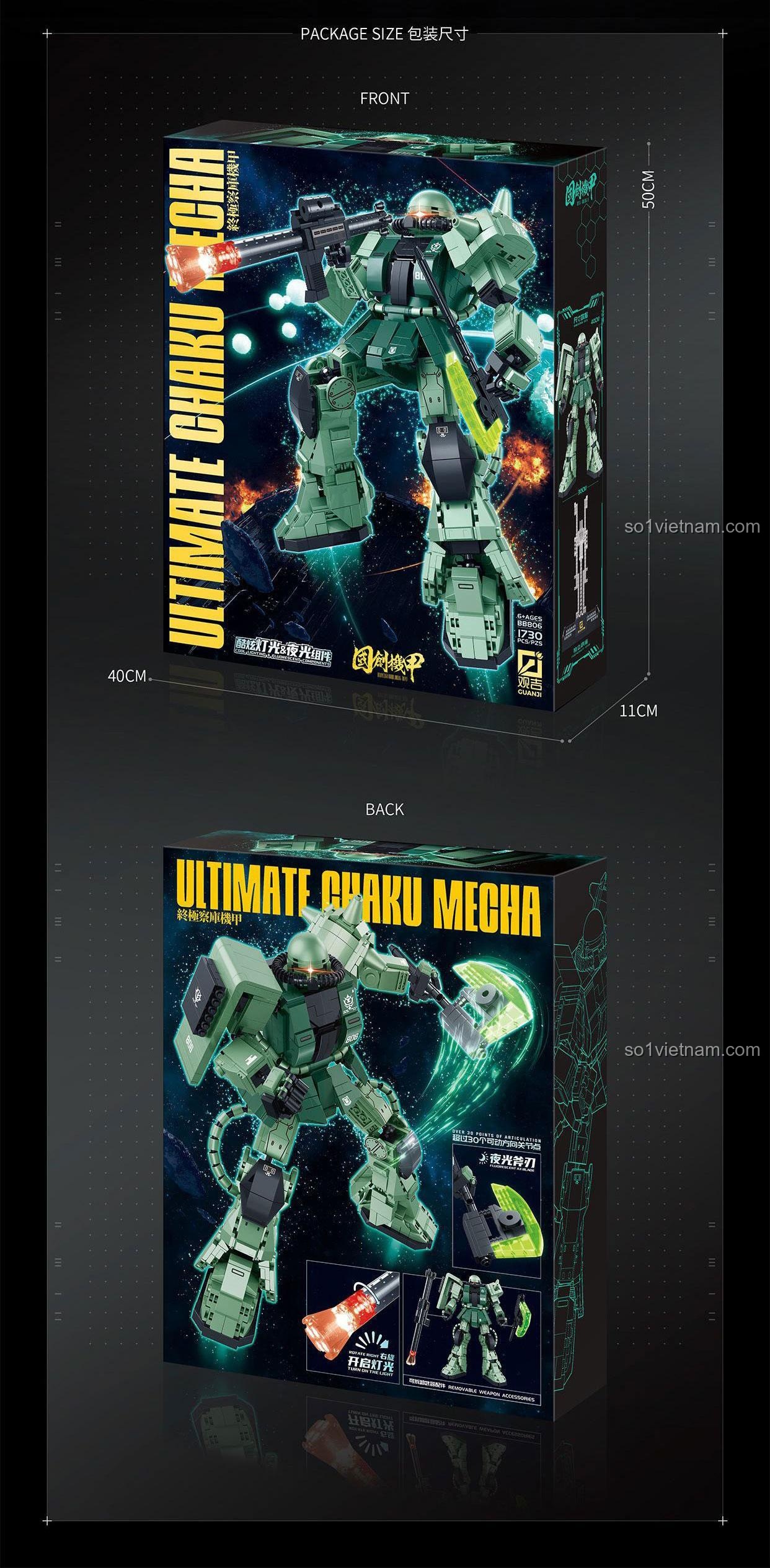 Thông tin chi tiết bộ đồ chơi lắp ráp Guanji BB807 Mô hình Mecha Ultimate Chaku, 1730 chi tiết, chất lượng cao cho bé trai 6 tuổi.