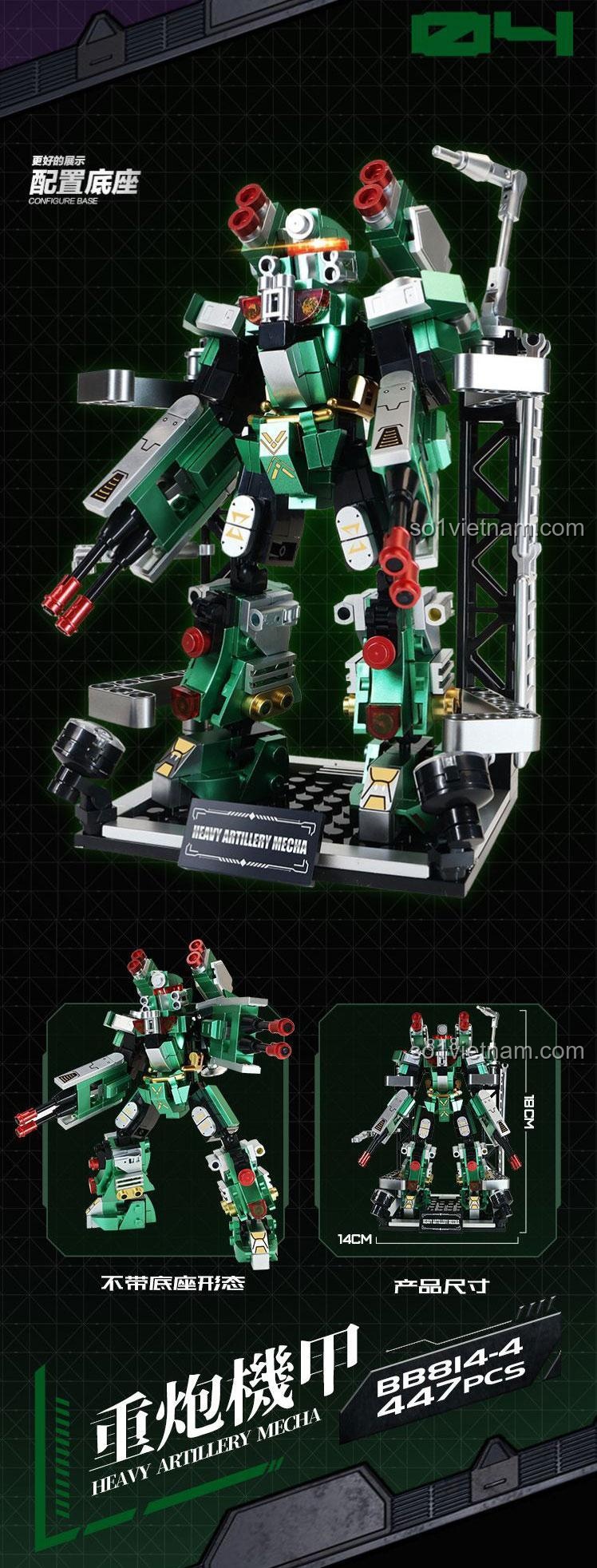 Chi tiết Heavy Artillery Mecha Guanji BB814-4 447 mảnh, đồ chơi xây dựng Mô hình Robot.