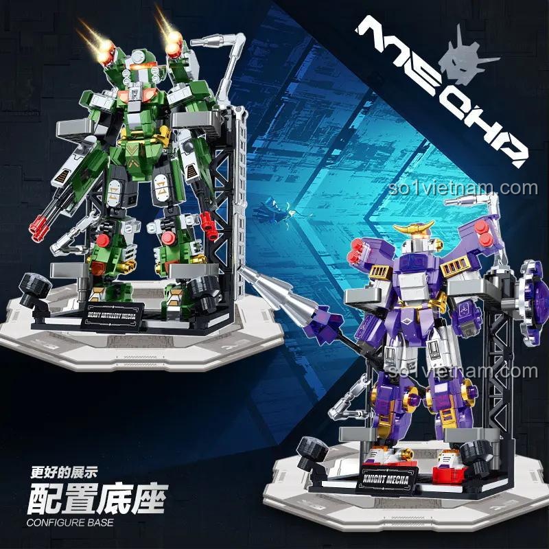 Bộ lắp ghép Knight Mecha và Heavy Artillery Mecha Guanji BB814, đồ chơi lắp ráp cho bé trai 6 tuổi.