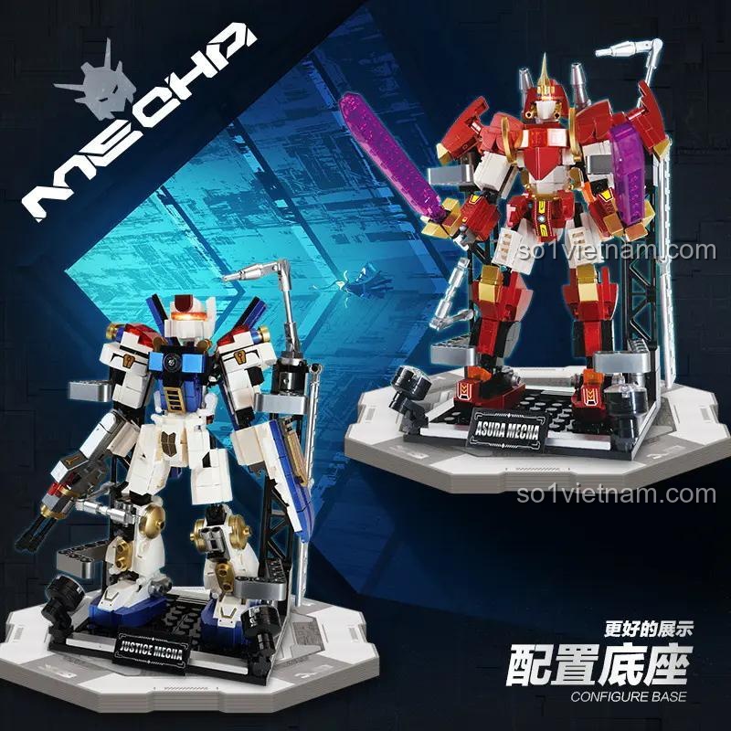 Đồ chơi lắp ráp BB814 Justice Mecha và Asura Mecha, mô hình cơ giáp có đế trưng bày, đa khớp nối linh hoạt, cho bé trai 6 tuổi, giá bình dân.