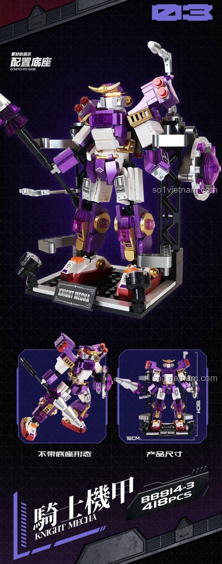 Chi tiết Knight Mecha Guanji BB814-3 418 mảnh, bộ lắp ghép Người máy chiến đấu.