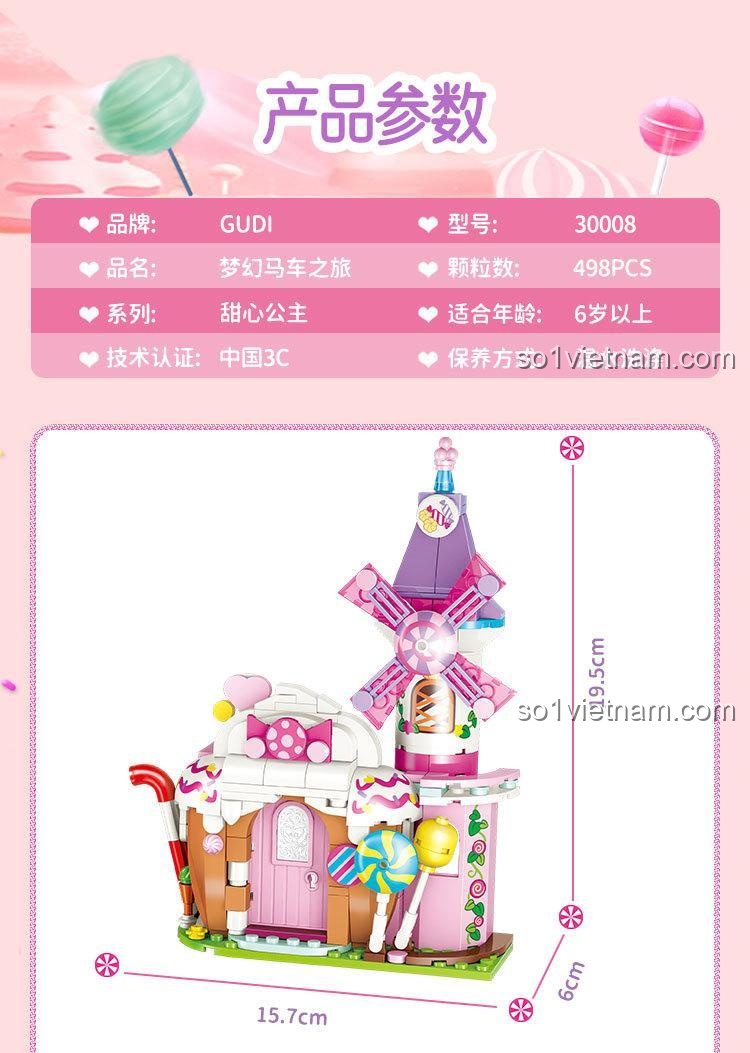 Chi tiết bộ đồ chơi GUDI 30008 Công chúa Candy: Cửa sổ xe ngựa mở được