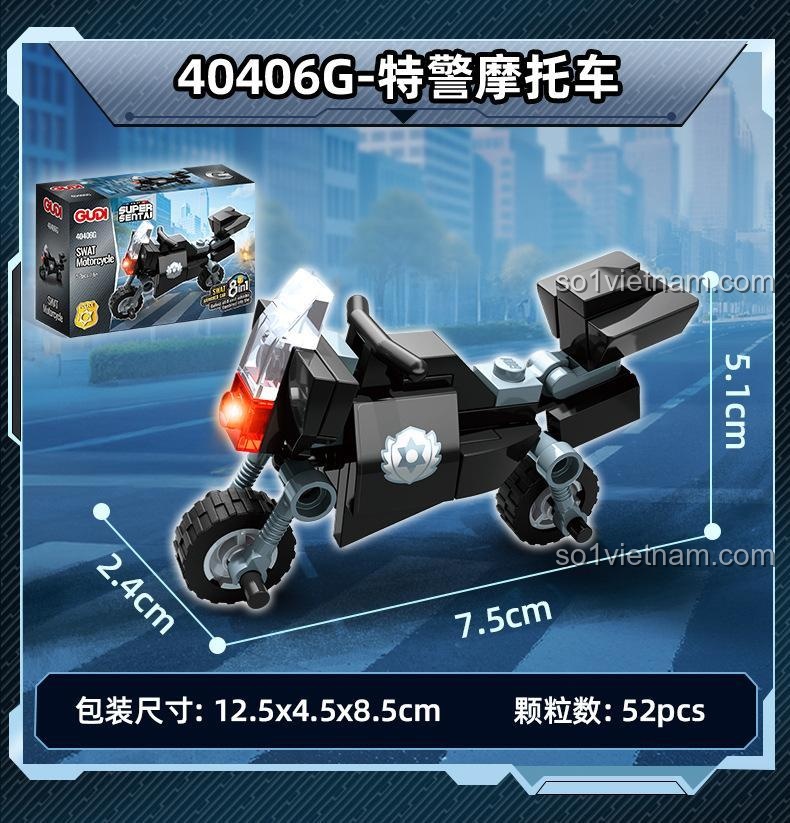 GUDI 40406 Bộ đồ chơi xe bọc thép chống bạo động 8 trong 1, mô hình xe cảnh sát, SWAT, robot, trực thăng, xe máy, xe vận tải, xe tuần tra, xe chơi game, đồ chơi lắp ghép cho bé trai 6 tuổi, giá rẻ