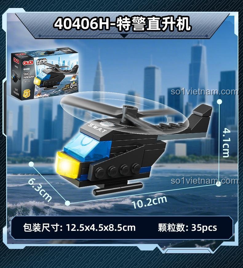 GUDI 40406 Bộ đồ chơi xe bọc thép chống bạo động 8 trong 1, mô hình xe cảnh sát, SWAT, robot, trực thăng, xe máy, xe vận tải, xe tuần tra, xe chơi game, đồ chơi lắp ghép cho bé trai 6 tuổi, tiết kiệm