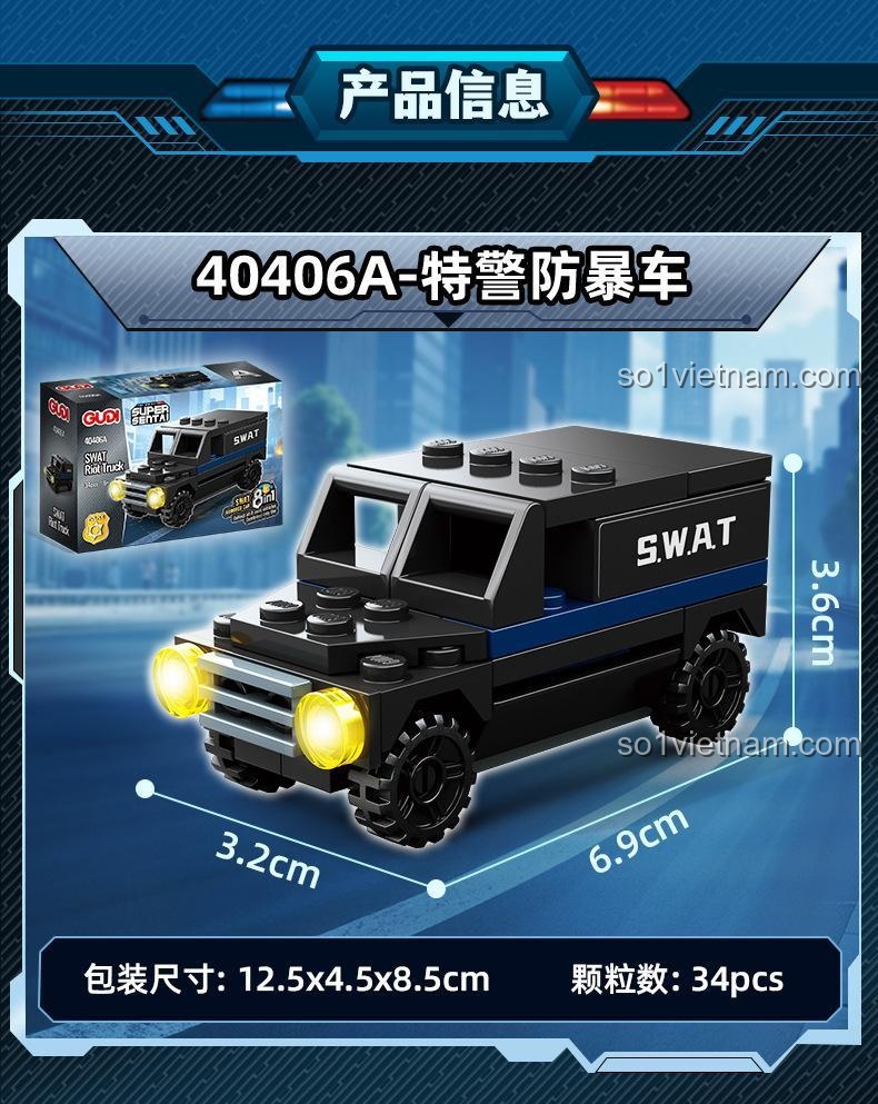 GUDI 40406 Bộ đồ chơi xe bọc thép chống bạo động 8 trong 1, mô hình xe cảnh sát, SWAT, robot, trực thăng, xe máy, xe vận tải, xe tuần tra, xe chơi game, đồ chơi lắp ghép cho bé trai 6 tuổi, giá tốt