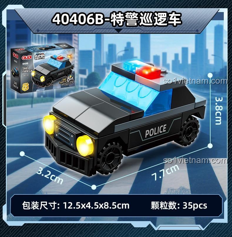 GUDI 40406 Bộ đồ chơi xe bọc thép chống bạo động 8 trong 1, mô hình xe cảnh sát, SWAT, robot, trực thăng, xe máy, xe vận tải, xe tuần tra, xe chơi game, đồ chơi lắp ghép cho bé trai 6 tuổi, giá rẻ