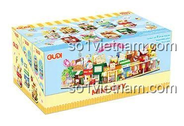 Hộp đồ chơi mô hình GUDI 40801 Phố Mini 9 cửa hàng, 854 mảnh.