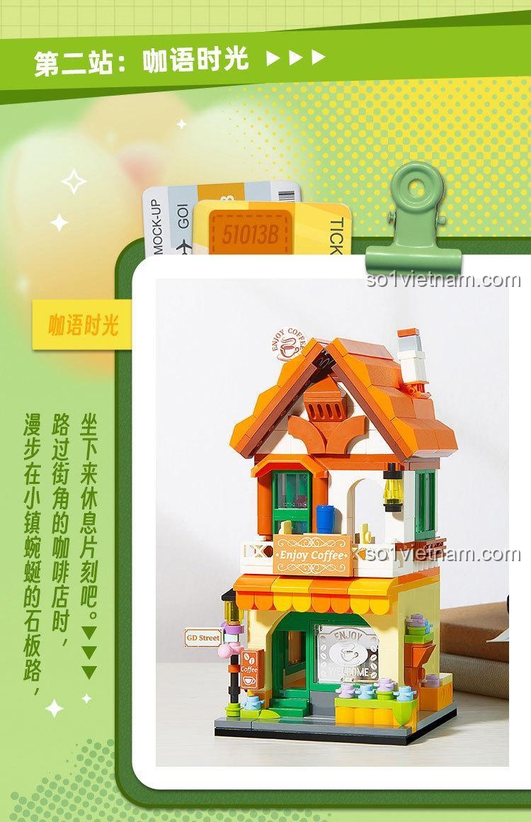Bộ xếp hình Tiệm bánh GUDI 51013, mô hình Quán cà phê 51013B, chi tiết đẹp, cho bé gái 6 tuổi.