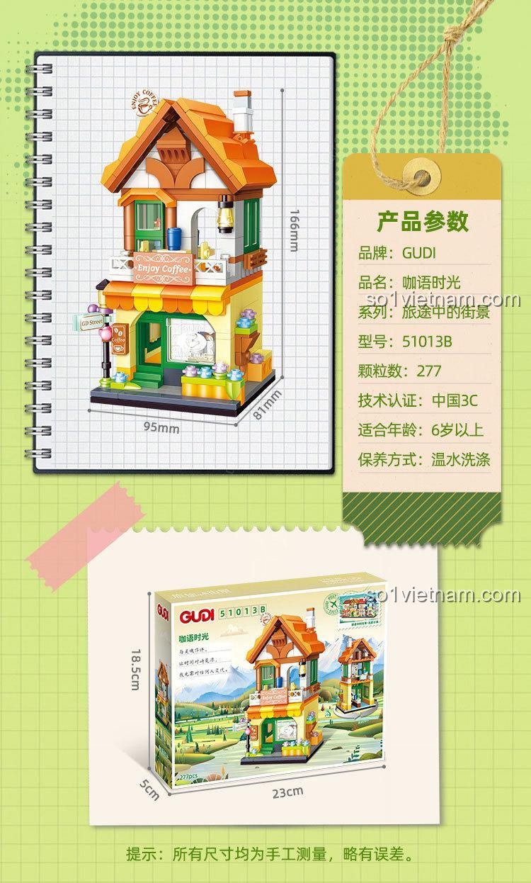 Set đồ chơi Phố mini GUDI 51013, kích thước mô hình Quán cà phê 51013B, đồ chơi sáng tạo, giá hời.