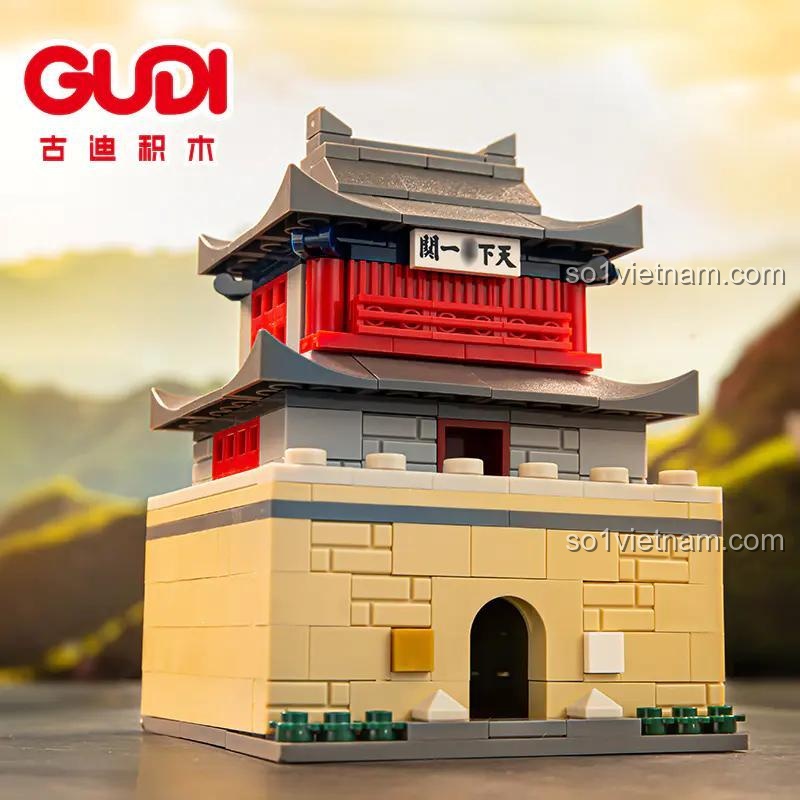 Cận cảnh mô hình Sơn Hải Quan bộ lắp ghép Kiến trúc Quốc Phong 4 mẫu 古迪GUDI/新乐新 51015