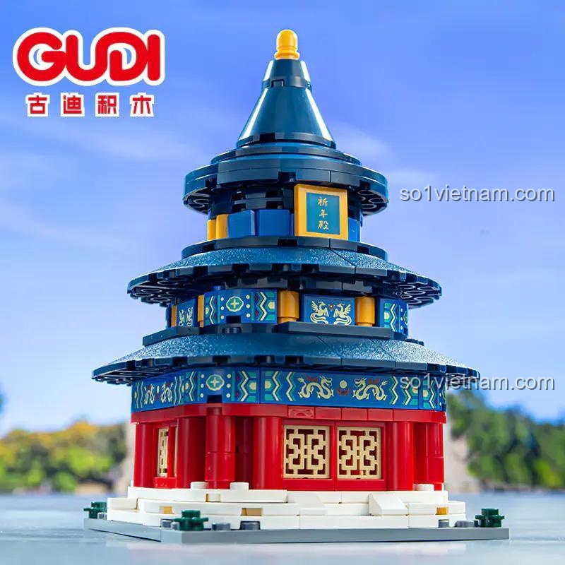 Cận cảnh mô hình Thiên Đàn bộ lắp ghép Kiến trúc Quốc Phong 4 mẫu 古迪GUDI/新乐新 51015