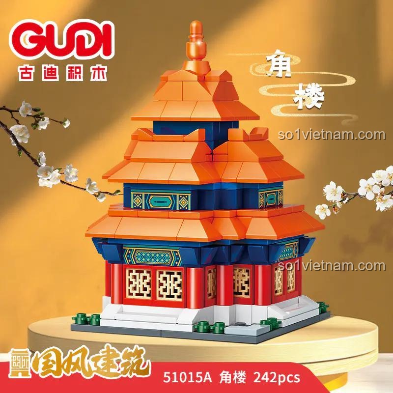 Mô hình Góc Lâu các mẫu bộ lắp ghép Kiến trúc Quốc Phong 4 mẫu 古迪GUDI/新乐新 51015