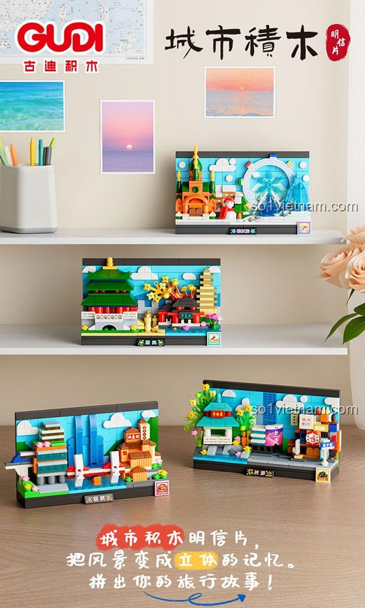 Bộ xếp hình Kiến trúc Trường Sa thu nhỏ GUDI trưng bày đẹp mắt, kích thích sáng tạo cho trẻ 6 tuổi