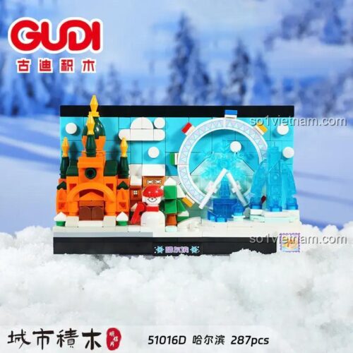 Mô hình kiến trúc Harbin GUDI 51016D có đèn LED, bộ xếp hình Cảnh Quan Thành Phố Harbin cho bé gái 6 tuổi, giá rẻ