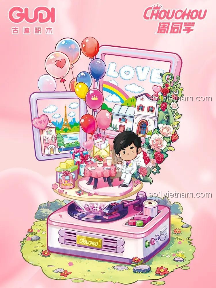 Chi tiết mô hình Chouchou Lời tỏ tình lãng mạn GUDI 52101, bộ lắp ghép tình yêu ngọt ngào cho bé gái 10 tuổi, có đèn LED và hộp nhạc xoay, giá tốt