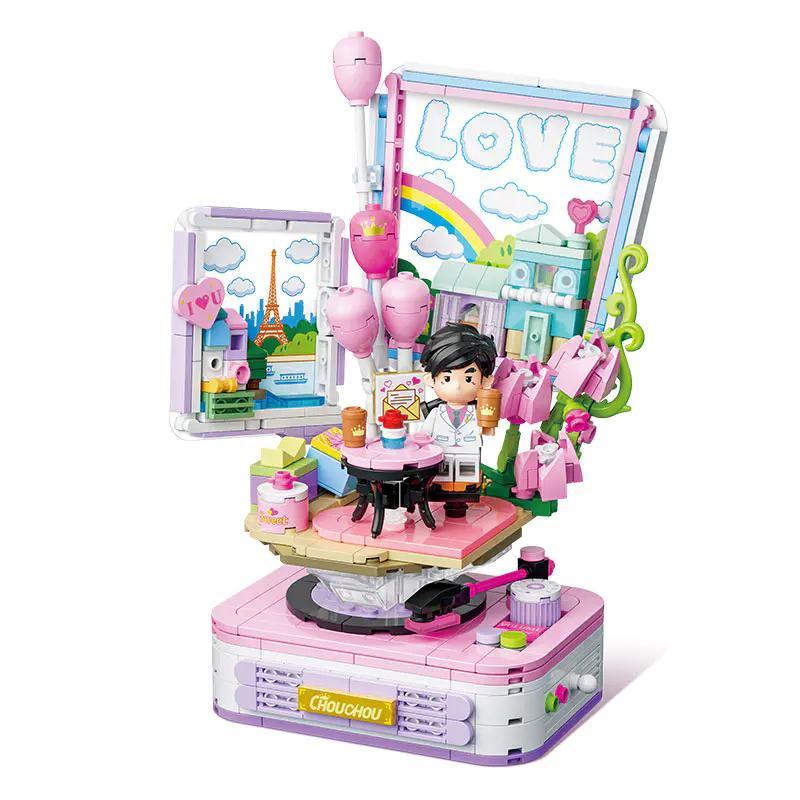 Mô hình Chouchou Lời tỏ tình lãng mạn GUDI 52101, bộ lắp ghép tình yêu ngọt ngào cho bé gái 10 tuổi, có đèn LED và hộp nhạc xoay, giá tốt