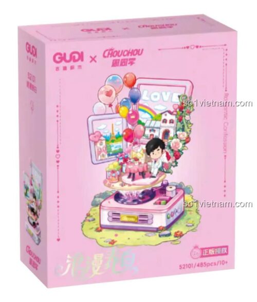 Hộp sản phẩm Chouchou Lời tỏ tình lãng mạn GUDI 52101, bộ lắp ghép tình yêu ngọt ngào cho bé gái 10 tuổi, có đèn LED và hộp nhạc xoay, giá tốt