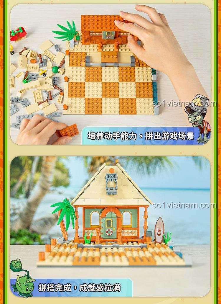 Đồ chơi mô hình Plants vs. Zombies Bãi Biển Sóng Lớn GUDI 60025, hình ảnh thực tế sản phẩm, chất lượng đảm bảo, giá hời cho bé 6 tuổi.