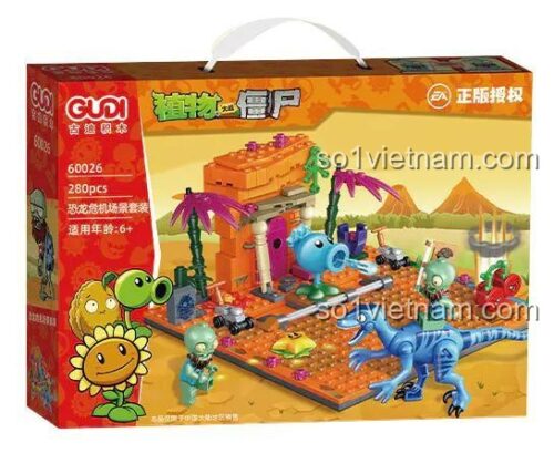 Hộp bộ đồ chơi GUDI 60026 Plants vs. Zombies Khủng hoảng Khủng long, đồ chơi lắp ráp chất lượng cao cho bé trai 6 tuổi