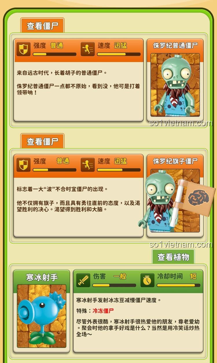 Kích thước mô hình và minifigure bộ lắp ghép GUDI 60026 Plants vs. Zombies, đồ chơi mô hình Khủng long trong Plants vs. Zombies cho bé trai 6 tuổi
